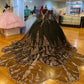Beading Quinceanera Dresses Gold Sequin Applique With Cape