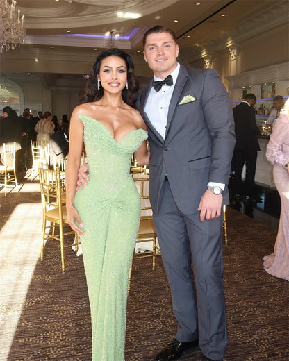 Green Off Shoulder Sequin Prom Dresses Mermaid Exquisite Customized