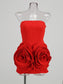 Vestido de noche sexy sin tirantes con flores grandes en 3D, vestido de cumpleaños rojo para mujer, elegante vestido de fiesta de verano a la moda.