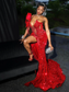 Vestidos de baile sereia sensuais com lantejoulas, decote sexy, penas, borlas, costas com amarração, vestido de noite sereia, vestido de festa formal Aso Ebi