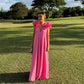V-Neck Column Prom Dresses 2025 Flower Shoulder Hot Pink Evening Dresses Elegant Floor-Length Customized Party Dresses