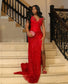 Design Fashion Sexy V Neck Glittering Sequins Evening Dress High Slit Luxury Beading Tassel Crystal Prom Dress Formal Party Gown