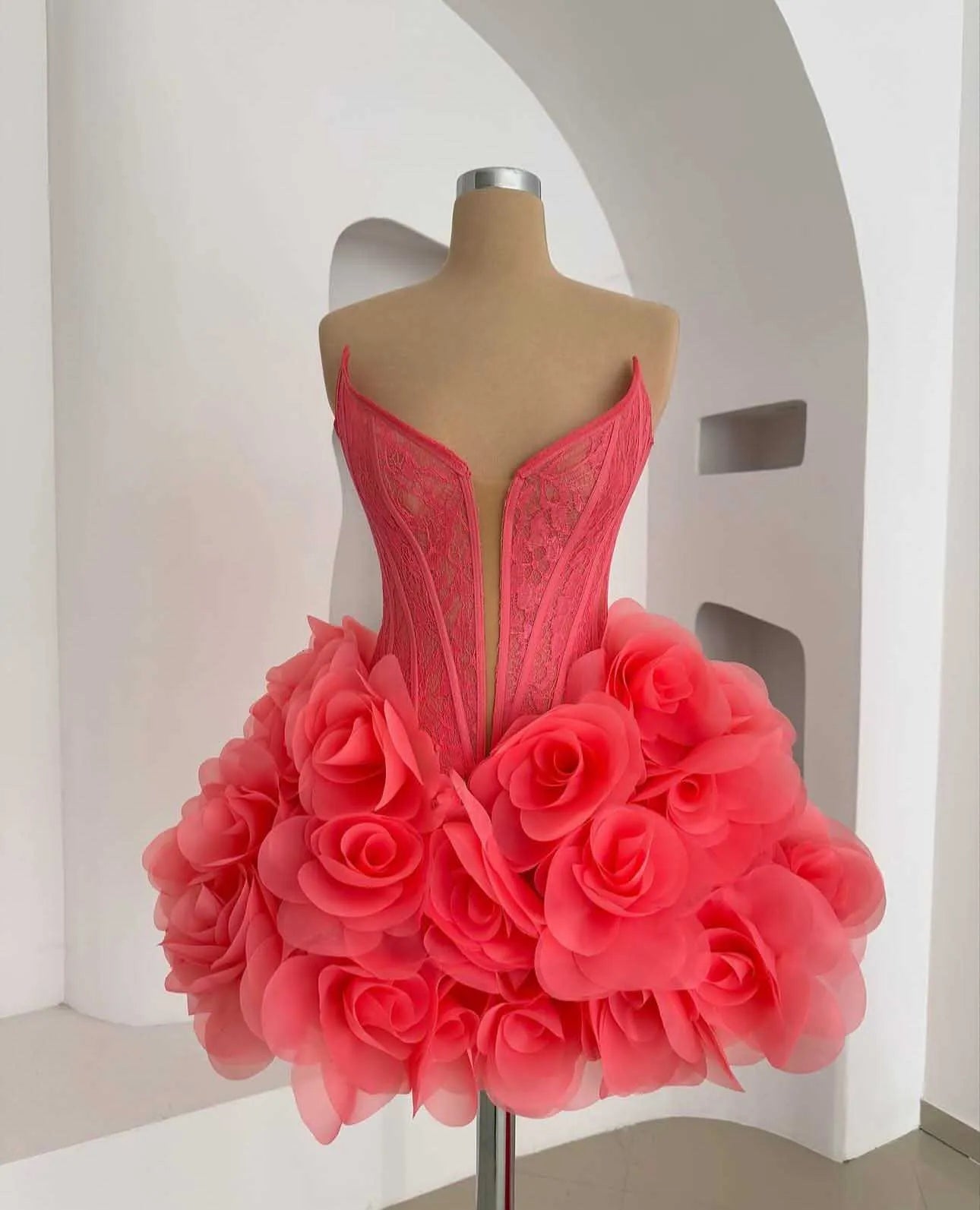 Fairy Rose Flowers Formal Party Dresses Short Prom Gown Customized Lace Corset vestidos de fiesta 3D Floral Unique Party Dress