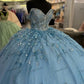 Light Blue Ball Gown Off Shoulder Quinceanera Dresses Sequined Lace Beading Crystal