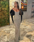 Luxury Sparkly Sexy Black Girl Prom Dresses 2025 Long Sleeves Strapless Beaded Diamonds Mermaid Women Evening Dress Customized