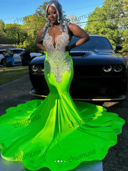 Vestidos de festa verde sereia brilhantes para formatura 