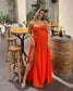 Vestidos de fiesta de gasa amarilla sin tirantes, corte A, abertura lateral, vestido de novia personalizado, sin mangas, largo hasta el suelo
