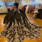 Beading Quinceanera Dresses Gold Sequin Applique With Cape