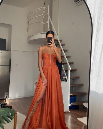 Yellow Chiffon Prom Dresses Strapless Aline Side Split Wedding Dress Customized Sleeveless Floor-length