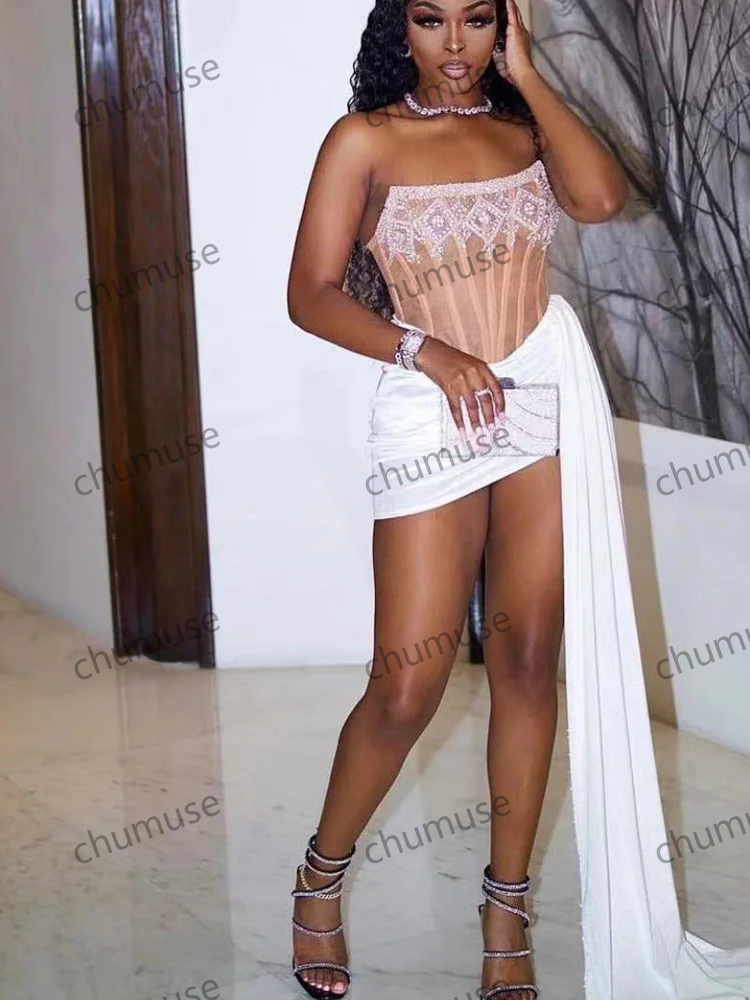 فستان سهرة قصير أسود للفتيات، بفتحة رقبة على شكل قلب، مزين بالترتر والخرز 