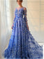 Gala Blue Very Luxurious Evening Dresses for Special Occasions Customized 3D Flowers Bead Embroidery Prom Dress