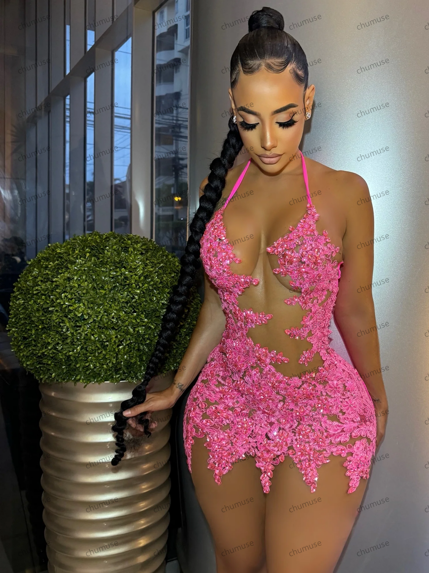 Robes de bal courtes roses pour filles noires, avec appliques et perles, pour fête d'anniversaire, retour à la maison, cocktail, personnalisées