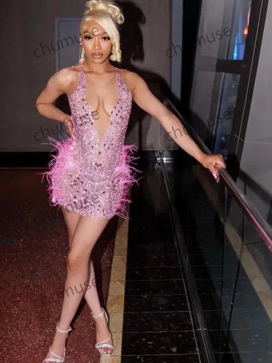 Minivestido sexy rosa para fiesta de graduación y regreso a casa 