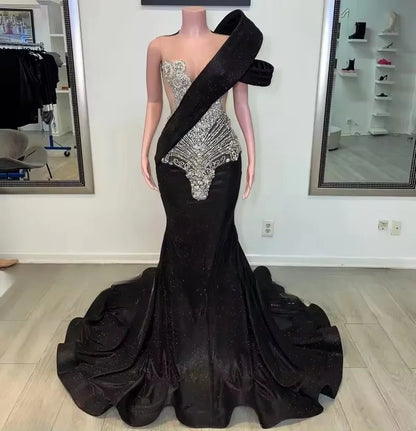 Sparkly Black Prom Dresses 2025 Crystal Sequin Mermaid Party Dress Gala Long Robe De Bal Evening Gowns Customized