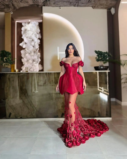 Couture 2025 Burgundy Floral Evening Dresses Fashion Formal Gown Vestidos de fiesta Custom 3D Flowers Unique Evening Party Dress