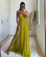 Vestidos de fiesta de gasa amarilla sin tirantes, corte A, abertura lateral, vestido de novia personalizado, sin mangas, largo hasta el suelo