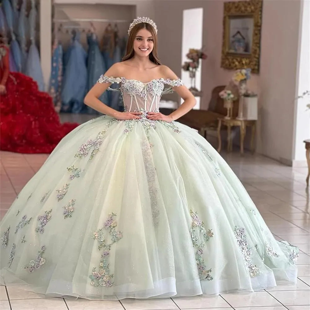 15 vestidos de quinceañera, vestido de baile, nuevo vestido de fiesta de flores, clásico, con hombros descubiertos, vestido de cumpleaños, vestido de graduación