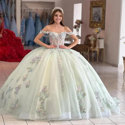 15 vestidos de quinceañera, vestido de baile, nuevo vestido de fiesta de flores, clásico, con hombros descubiertos, vestido de cumpleaños, vestido de graduación