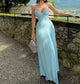 Blue Draped Column Prom Dresses Strapless Customized