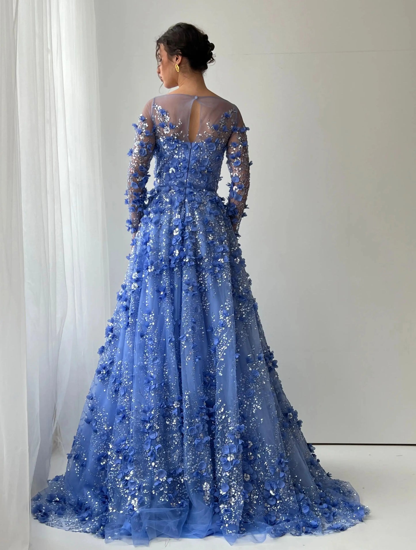Gala Blue Very Luxurious Evening Dresses for Special Occasions Customized 3D Flowers Bead Embroidery Prom Dress