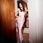 Vestido de noche sin tirantes de invierno para mujer, vestido maxi rosa con corsé, elegante vestido largo de satén para fiesta de gala nocturna.