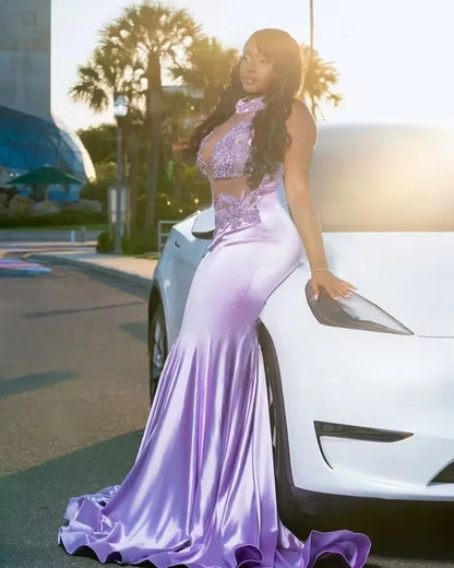 Modern Lavender Satin Prom Dresses 2025 For Black Girls Long Evening Occasion Party Gowns Customized