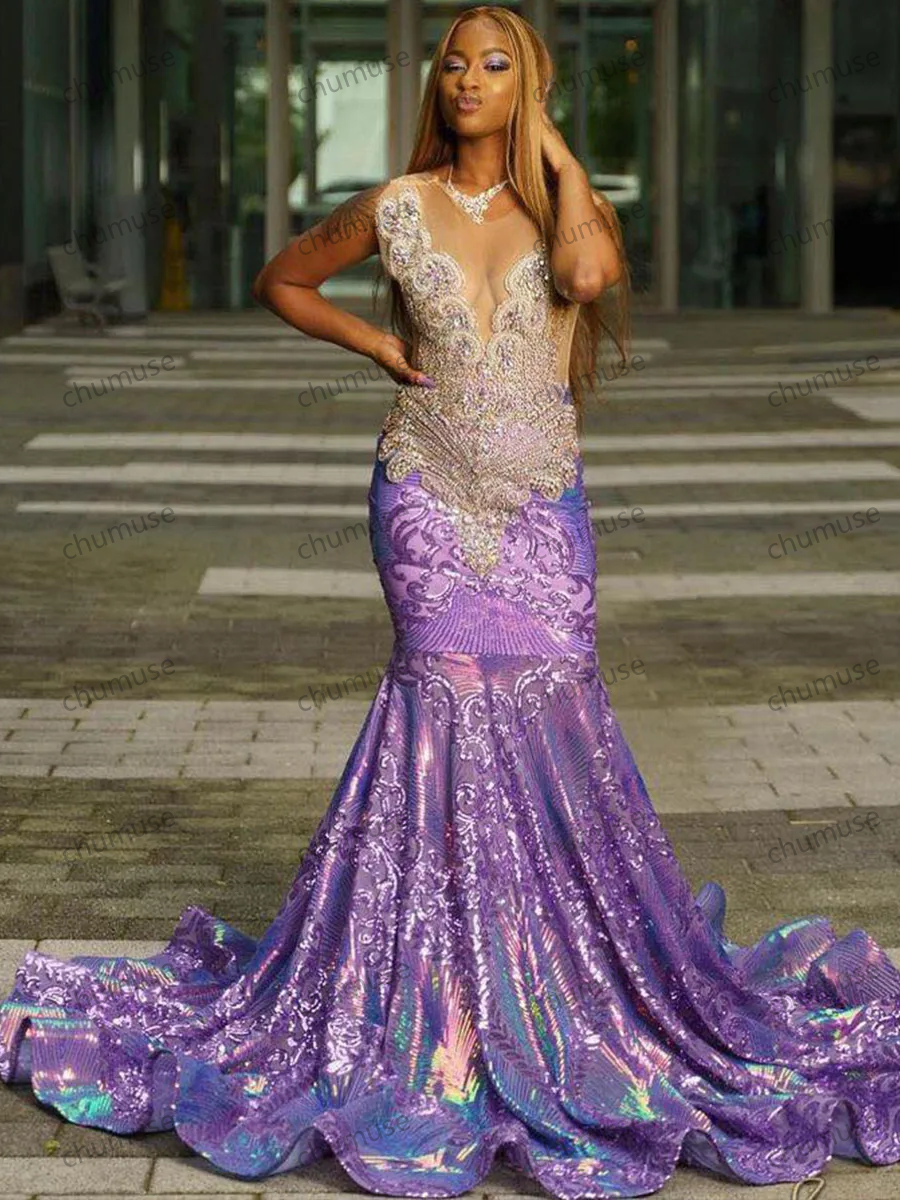 Simple Mermaid Bride Dresses Strapless Paillette Lace Crystal Sleeveless Draped Pleat Open Back Sexy Prom Dress