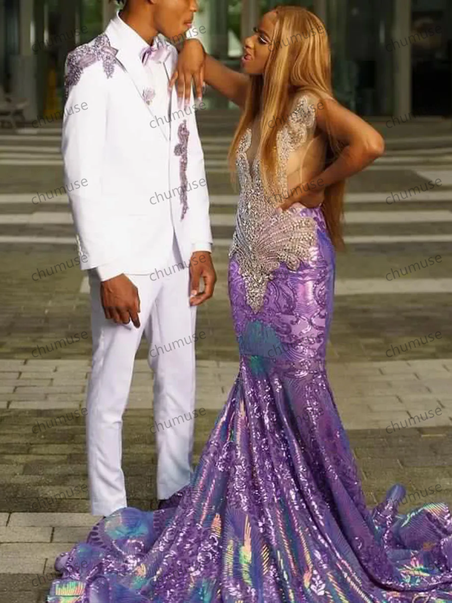 Simple Mermaid Bride Dresses Strapless Paillette Lace Crystal Sleeveless Draped Pleat Open Back Sexy Prom Dress