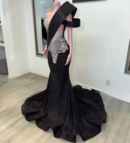 Sparkly Black Prom Dresses 2025 Crystal Sequin Mermaid Party Dress Gala Long Robe De Bal Evening Gowns Customized