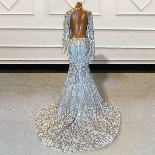 Vestidos de fiesta largos de sirena con cuentas y lentejuelas brillantes para fiesta de graduación, vestido de noche formal sexy de malla transparente para mujer con abertura 