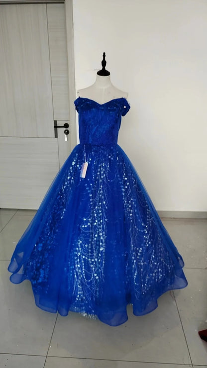 Light Blue Princess Dresses Gowns Lace Prom Poncho Dresses Glitter Sequins Prom Dresses