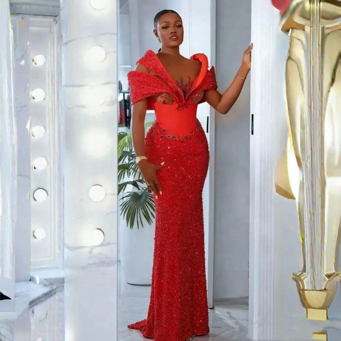 Plus Size Aso Ebi Prom Evening Gowns Illusion Mermaid Formal Birthday Dress Second Reception Dresses for African Black Women