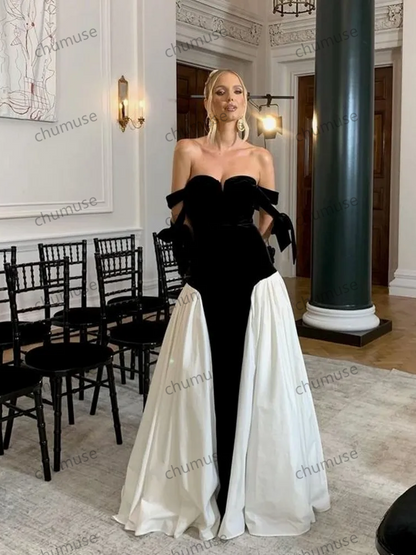 Velvet Long Evening Dresses Sweetheart Bow Straps Modest Formal Party Dress Evening Gowns