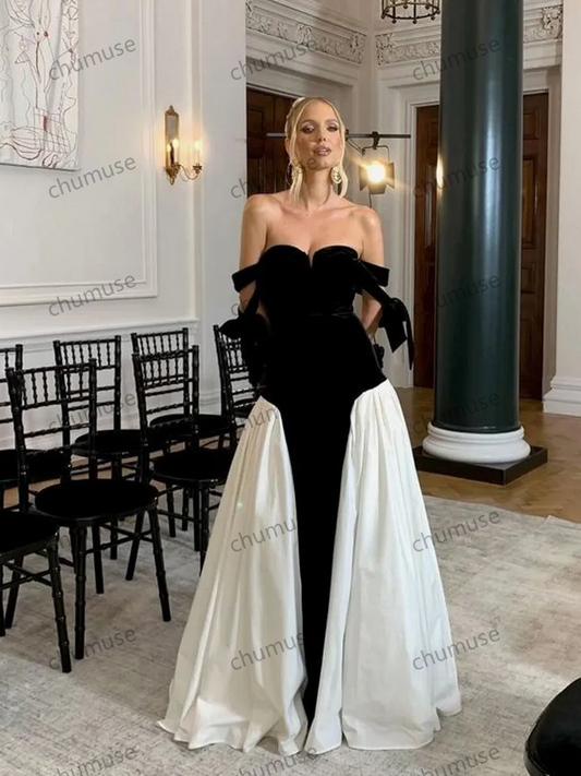 Velvet Long Evening Dresses Sweetheart Bow Straps Modest Formal Party Dress Evening Gowns