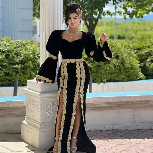 Customized Vestidos Formales Traditional Kosovo Albanian Evening Dresses Long Sleeves Applique Prom Dress Robe De Soirée De Mari
