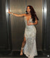 Sparkle Silver Sequin High Split Prom Dresses Black Girls 2025 Exquisite Crystal Deep V-Neck Evening Gowns African Customized