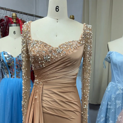 Satin Mermaid Elegance: Heartsweet Overskirt Beaded Evening Dresses for Women's Party