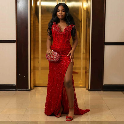 African Sparkle Beading Birthday Dress Black Girls Wedding Party Dresses Photoshoot Bridal Dress Aso Ebi Wedding Reception Dress