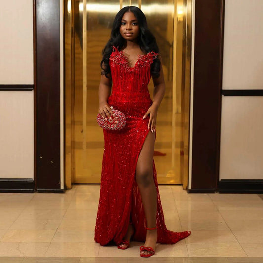 African Sparkle Beading Birthday Dress Black Girls Wedding Party Dresses Photoshoot Bridal Dress Aso Ebi Wedding Reception Dress