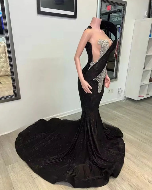 Sparkly Black Prom Dresses 2025 Crystal Sequin Mermaid Party Dress Gala Long Robe De Bal Evening Gowns Customized