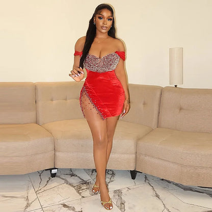 Red Short Cocktail Dresses For Black Girls Aso Ebi Off The Shoulder Girls Evening Dress Mini Short Sexy Summer Birthday Gowns