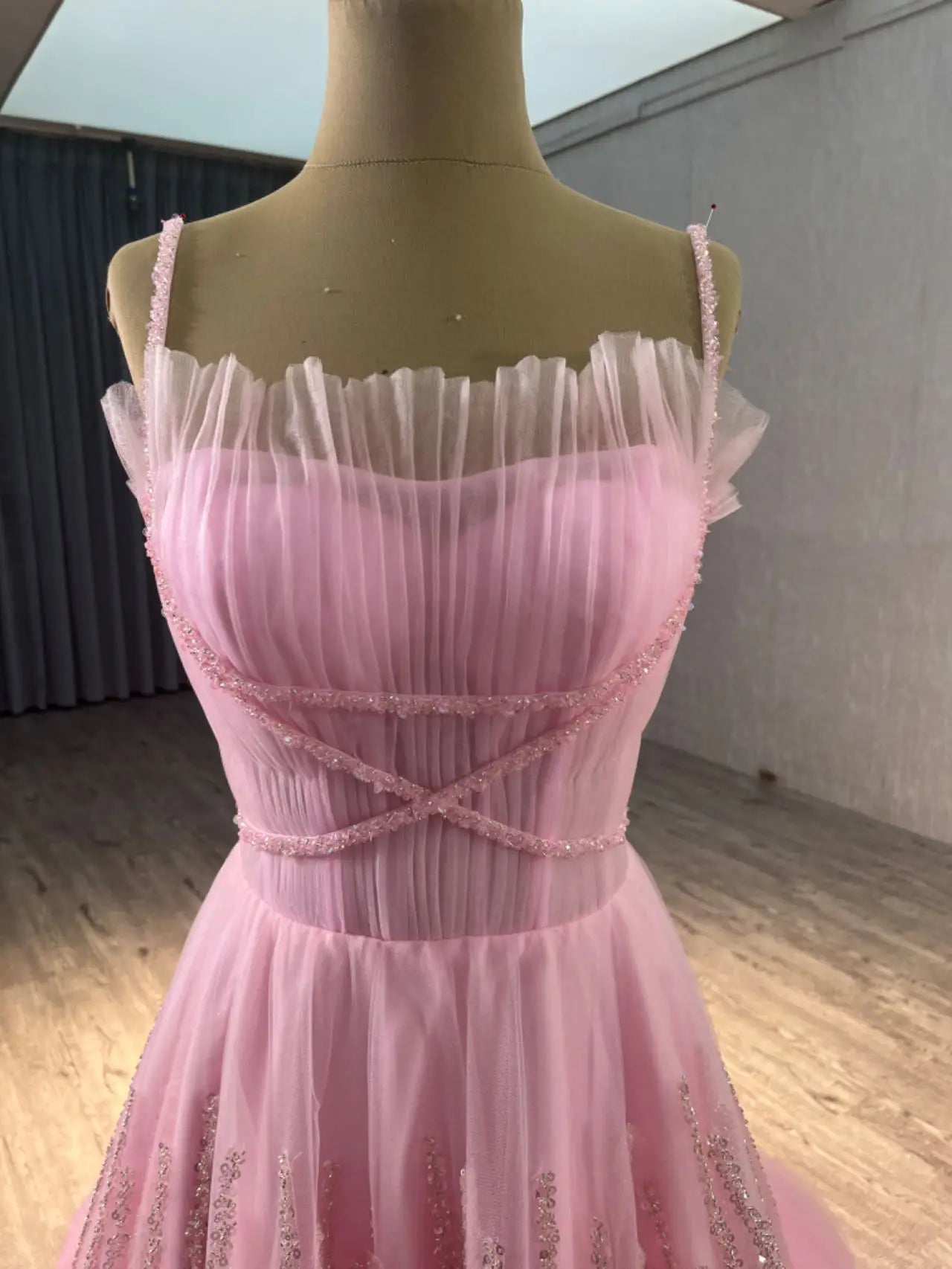 Pink A-line Spaghetti Straps Evening Dresses Woman Elegant Saudi Arabia Wedding Guest Dress