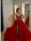 Luxury Red Evening Dresses Sexy Strapless A Line Formal Prom Dress Thigh Split Sweep Train