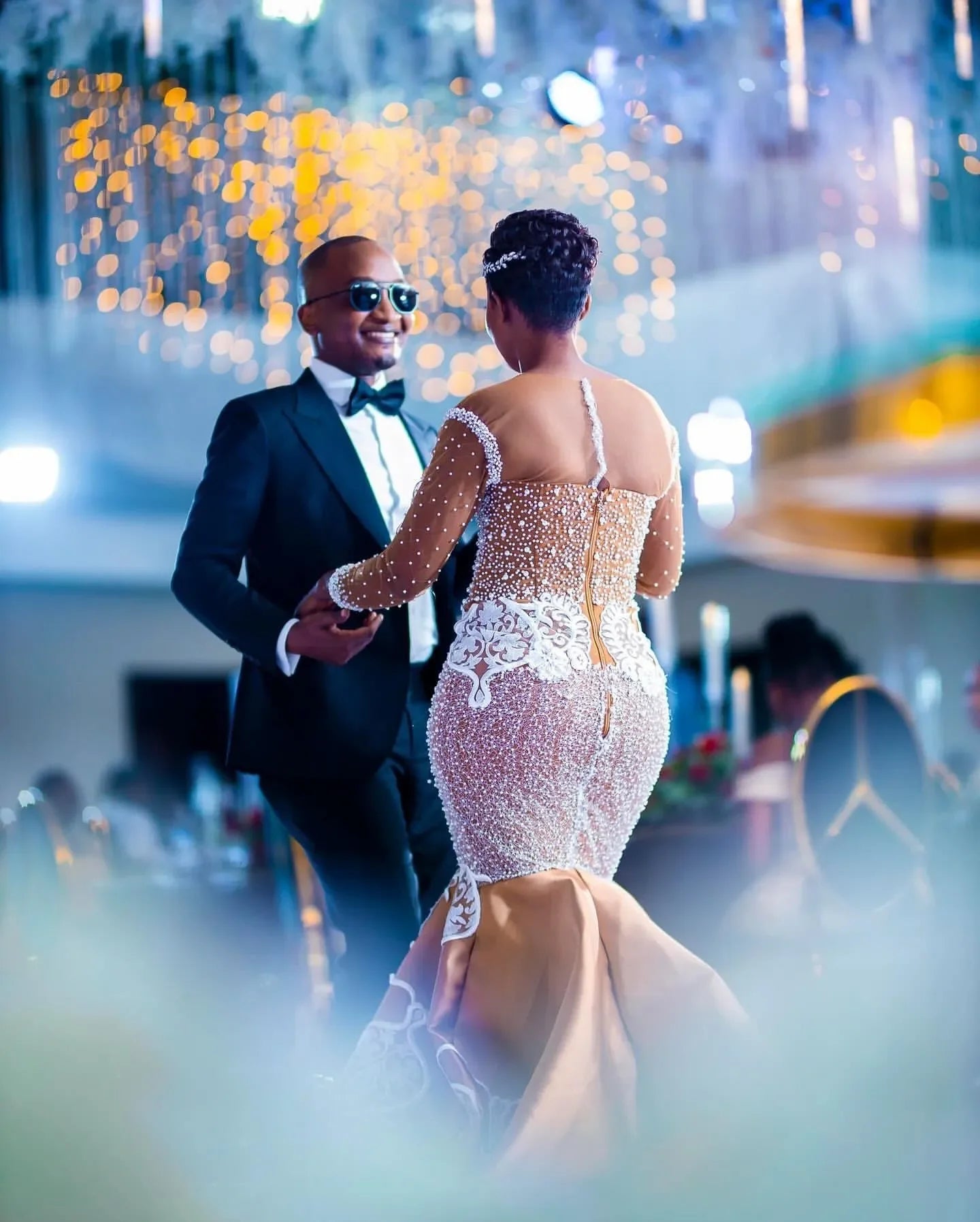 Aso Ebi Plus Size Gold Mermaid Wedding Dresses Lacefull Full Sleeves Lace Crystals Bridal Gowns Dress Vestidos De Novia