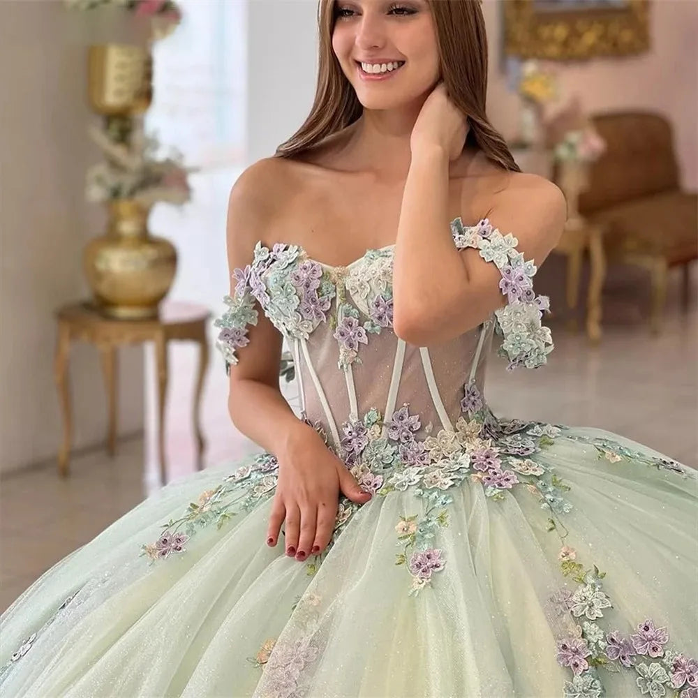 15 vestidos de quinceañera, vestido de baile, nuevo vestido de fiesta de flores, clásico, con hombros descubiertos, vestido de cumpleaños, vestido de graduación