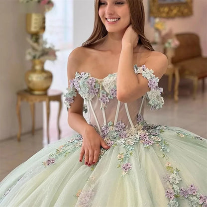 15 vestidos de quinceañera, vestido de baile, nuevo vestido de fiesta de flores, clásico, con hombros descubiertos, vestido de cumpleaños, vestido de graduación