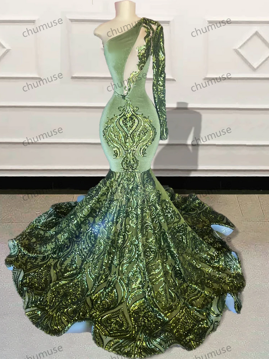 Sparkly Sequined Mermaid Long Prom Dress for Graduation Party
