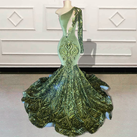 Vestido de fiesta largo de sirena con lentejuelas brillantes para fiesta de graduación, sexy, de manga larga, para niñas, para ocasiones formales, de noche