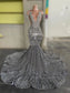 Luxury Crystal Black Girls Prom Dresses Sparkly Beads Mermaid Velvet Sequins Gray Formal Evening Gowns Maxi Graduation Party