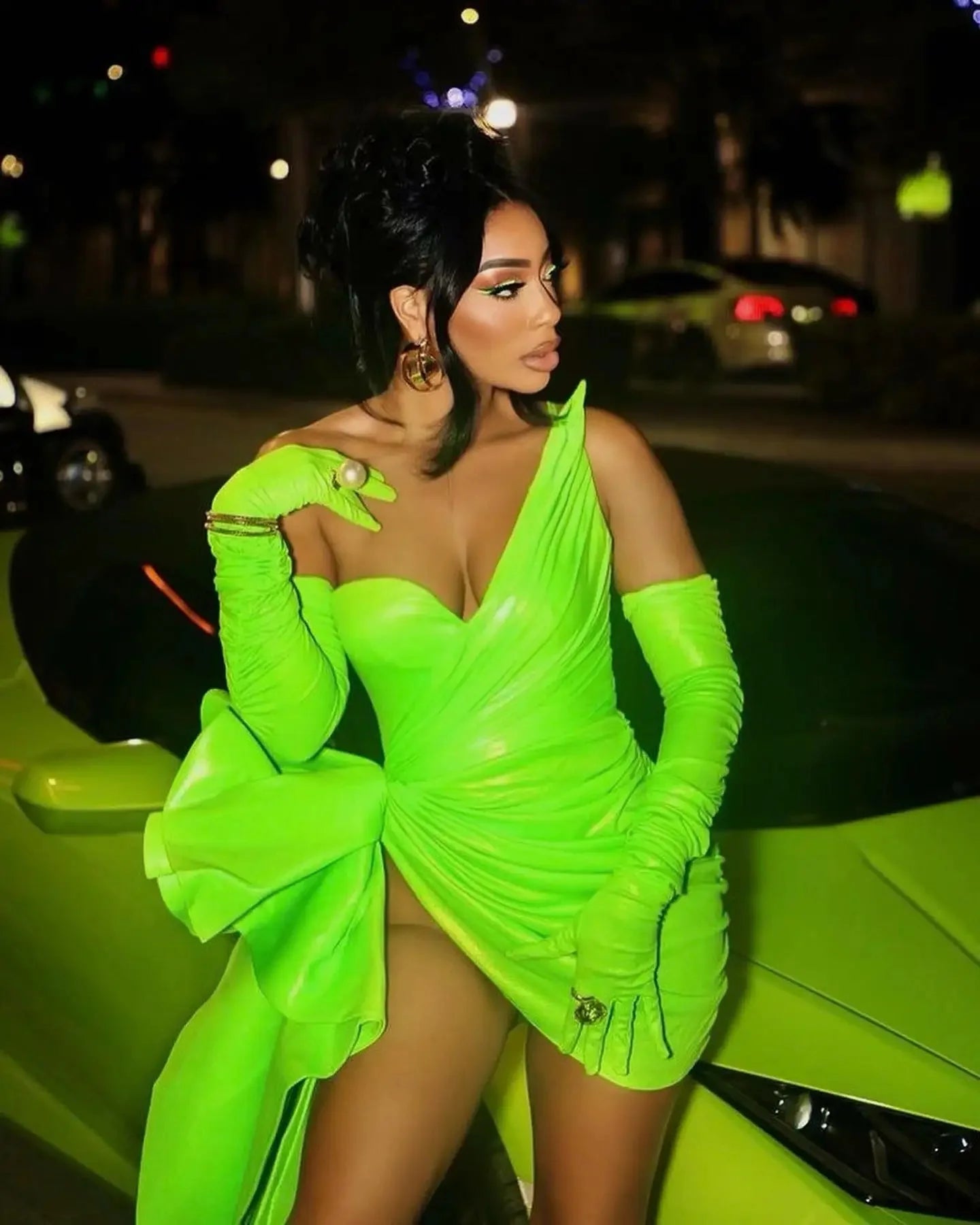 Green Short Mini Dress Overlay Side Newest Prom Gowns Leather Off Shoulder Sexy Women Dress To Party